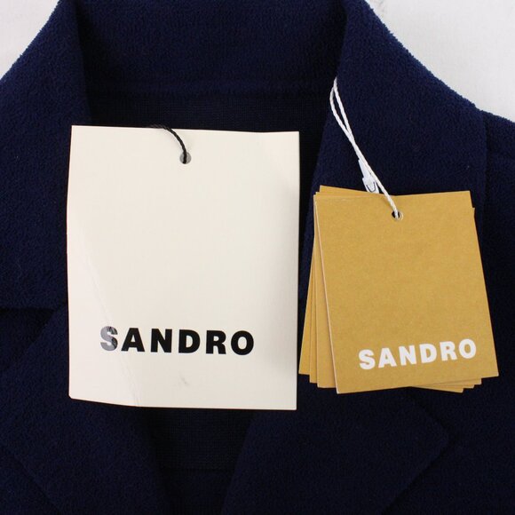 NWT Sandro Fleece Knit Coatigan with Lapel Shirt Collar in Blue/Gold FR Size 1 - Picture 10 of 15